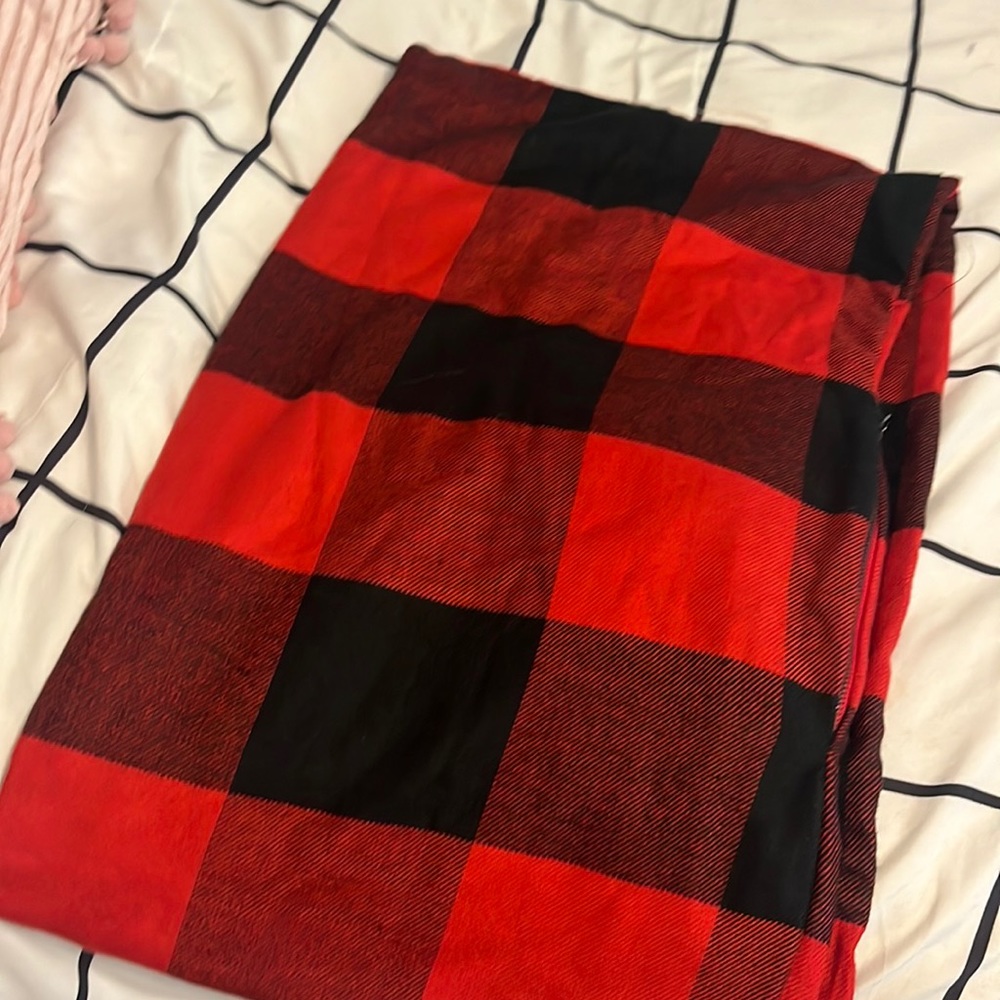 Red Plaid Flannel Scarf with Zipper for Storage and Valuables